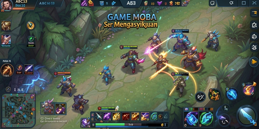 Screenshot utama menampilkan pertempuran mendebarkan dalam game MOBA.
