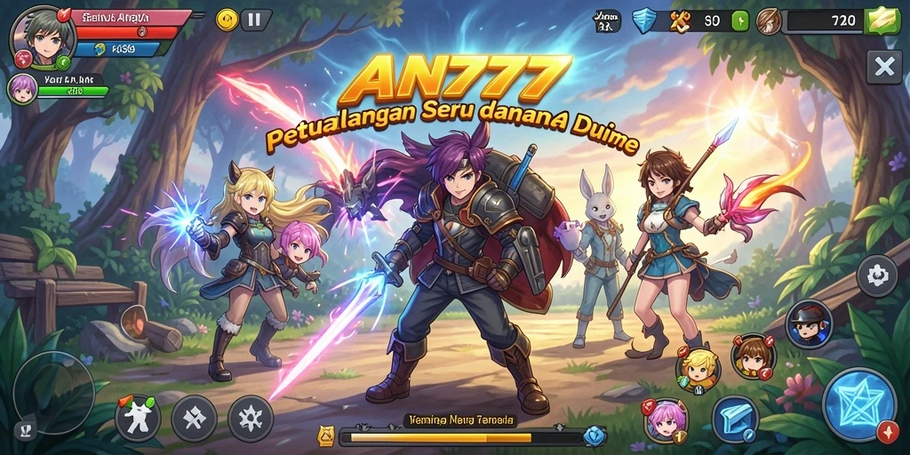 Tampilan screenshot AN777 yang menunjukkan karakter anime dalam aksi.