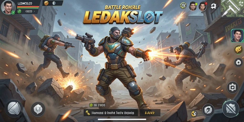 Gameplay seru LEDAKSLOT dengan aksi Battle Royale yang intens.