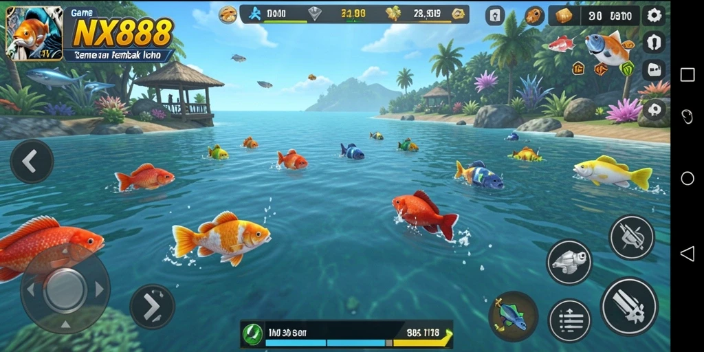 Screenshot menunjukkan gameplay seru dalam game Tembak Ikan NX888.