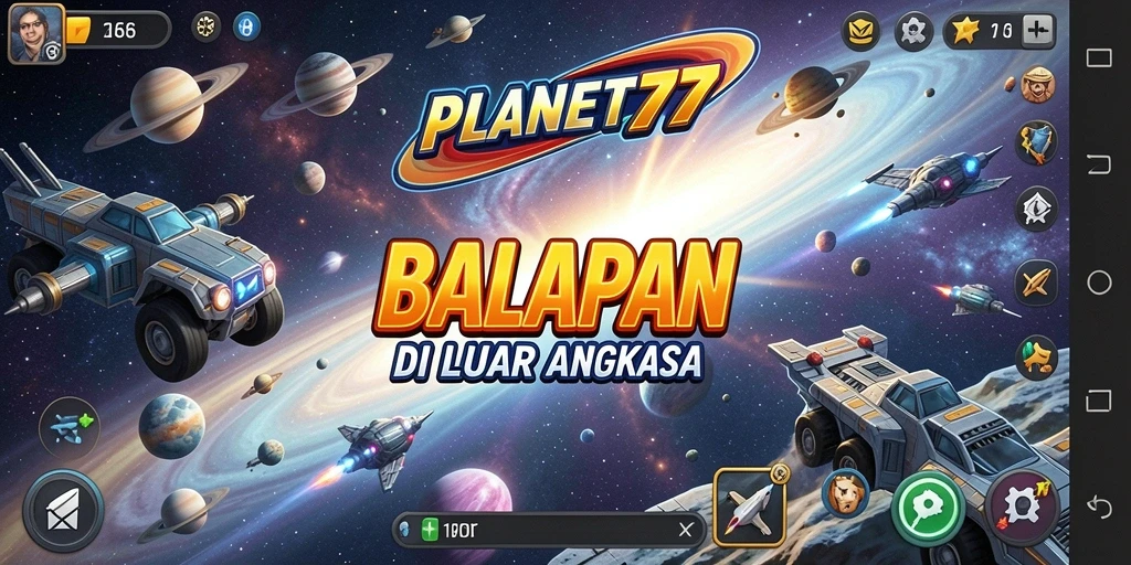 Tangkapan layar PLANET77 menunjukkan balapan yang mendebarkan di luar angkasa.
