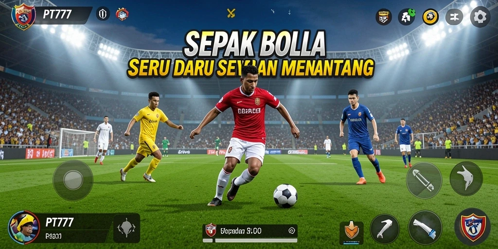 Screenshot permainan PT777 menampilkan aksi sepak bola yang intens.