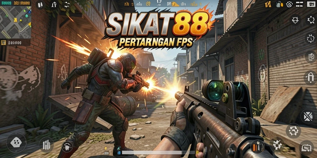 Screenshot gameplay SIKAT88 menunjukkan aksi tembak menembak yang mendebarkan.